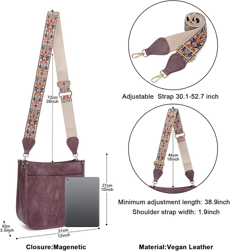 HKCLUF Crossbody Bags for Women Trendy Vegan Leather Hobo Handbags With 2PCS Adjustable Guitar Strap Shoulder Bucket Bags - Image 4
